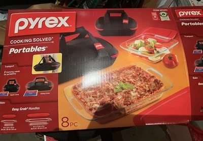 Pyrex Portables New - a pair of Casserole Dish complete sets 8x8 & 9x13