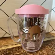 Tervis Clear Mug with Handle - 16 oz Double Walled - Sloth “Nope Not Today” Pink