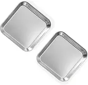 2 Pack Stainless Steel Dinner Plates, Thickened Metal Dish Plate for Food, Small Square Serving Baking Tray for Appetizer Cookie Steak Dessert Salad Dental，Oven Safe (Silver)