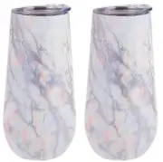 2X INSULATED DOUBLE WALL CHAMPAGNE FLUTES Picnic Beach BBQ 180ml Silver Quartz