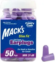 Mack's Slim Fit Soft Foam Earplugs, 50 Pair - 100 Count (Pack of 1), Purple