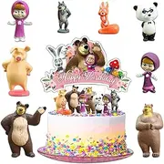 Masha and the Bear Mini Figures Set Girls, Masha and the Bear Figures Cake Decoration, Cartoon Mini Cake Figures, Cake Decoration Children's Birthday, Cake Topper for Party Supplies