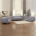 Jacques 3+2+1 Seater Grey in Premium Velvet Fabric Gorgeous Button Tufted Sofa