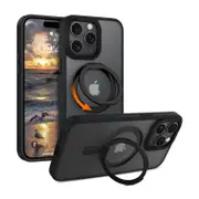 Magnetic MagSafe Phone Shockproof Case Ring Stand Cover - For Apple iPhone 15 Pro (Black)