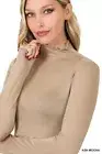 Mock Turtle Neck Long Sleeve Layering Top Lettuce Edge Neck & Hem See Through