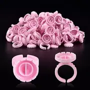 NXJ INFILILA Glue Rings, 100PCS Disposable Plastic Glue Rings for Eyelash Extensions, Nail Art Tattoo Holder, Blossom Smart Cups for Eyelash Extension Supplies Pink