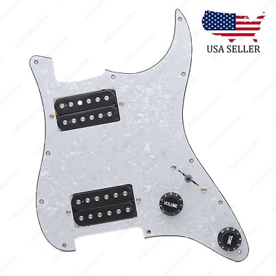 Loaded Strat Pickguard Prewired HH Pickguard with Ceramic Pickups White Pearl B