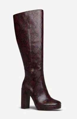 Emmaline by SHOEDAZZLE, Cordovan faux snake leather 4.25" heel knee boots SZ 8.5