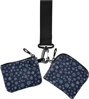 [GuoChe] Women's Card Cases Change Holder Merry Christmas Snowflakes Dark Blue Thin Flat Zipper Coin Purse Wallet with Zipper Coin Pocket for Work Travel 2 Pcs, Merry Christmas54, 4.13" x 3.51" & 4.13" x