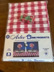Red and White Check Artex Picnic Tablecloth with Crate & Barrel 'Cherry' weights