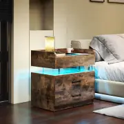 TC-HOMENY RGB LED Nightstand with Power Station Sofa Side End Table Night Stand