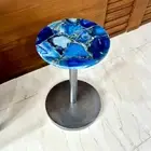 Blue Agate Console End Table, Agate Round Small Slab Top, Living Room Decor
