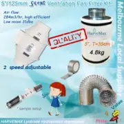 5inch 2 Speed Inline Fan Ducting Carbon Filter Silent Hydroponic Ventilation Kit