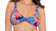 Skinny Dippers Tapestry Soft Cup Tie Front Bikini Top in Blue Size Medium NWT