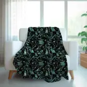 Teal and Black Throw Blanket Couch: Enchanting Art Nouveau Style by Durazza