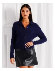 [Tokito] Soft Crew Neck Cardigan in Cobalt