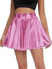 [Urban CoCo] Women's Metallic Look Pleated Mini Skater Skirt