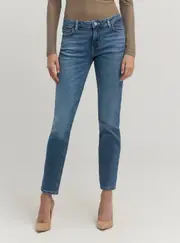 GUESS Blue Denim Brooklyn Low-Rise Jeans in Mid Wash Size: 30, Spandex