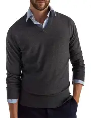 [MJ Bale] Buchanan Ashby V-Neck Knit Sweater in Charcoal Melange