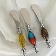PATE SPREADER DIP CHEESE SPREADER SET OF 3 VENETIAN GLASS HANDLES BOXED NEW #6