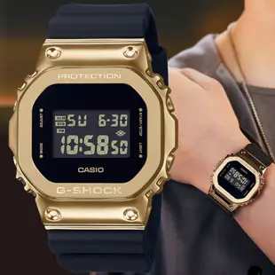 CASIO卡西歐 G-SHOCK 經典方框 奢華黑金電子腕錶 GM-5600G-9