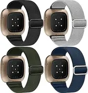 [Zspoly] 4 Pack Stretch Nylon Bands, Compatible with Fitbit Versa 4/Fitbit Versa 3 Bands/Fitbit Sense 2/Fitbit Sense Bands, Adjustable Soft Sport Woven Strap for Men and Women