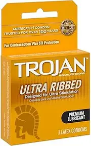 Trojan Stimulations Ultra Ribbed Lubricated Condom, 3 Count