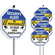 Security Alert No Trespassing 24 Octagon Sign With Stake Weather Resistant