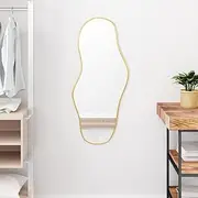 Irregular Asymmetric Mirror, 70 x 30 cm, Modern Decorative Mirror for Bathroom, Bedroom, Living Room, Entrance, Silver