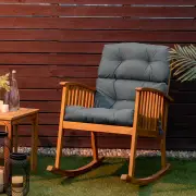 CostwayPatio High Back Chair Cushion Chair Seat Pads with Non-slip Rope Belts-Grey