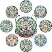 8 Pcs Cross Diamond Painting Coasters Diamond Art Coasters with Holder Non