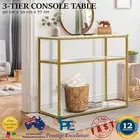 Hall Console Table Metal Hallway Desk Entry Display White Gold 3-Tier Furniture
