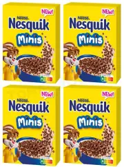 4 BOXES NESQUIK MINIS Cocoa Flavor Breakfast Cereals NEW 300g 10.5oz