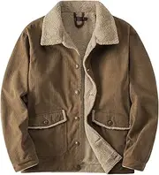 [Generic] Men's Winter Corduroy Jacket Man Lapel Faux Fleece Lined Corduroy Coat Male Warm Sherpa Lined Snap Jackets