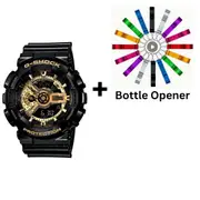 Casio G-Shock Analogue/Digital Mens Black/Gold X Series Watch GA-110GB-1A Bottle Opener Bundle
