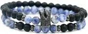 [IBOWZ] Crystal Bracelet Bead Bracelets Chakra Bracelet, 7 Chakra Natural Blue Tourmaline Beads Frosted Stone Elastic Bangle Black Crown Jewelry Yoga Energy Charm Diffuser Women Bracelet Gift