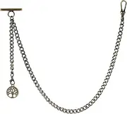 [ZTA] Albert Chain Pocket Watch Chain Fob Chain with Life Tree Design Pendant Medal Fob with T Bar Swivel Clasp