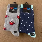 Hot Sox Youth Shoe Size 4-10 Multicolor Fun Graphic Print Crew Socks 2 Pair NWT