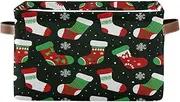 Christmas Sock Fabric Storage Boxes with Handle, Collapsible Nursery Room Organizer Storage, Set of 2