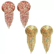 Nipple Covers Pasties with Rhinestones Tassels for Backless Dress Sticky Bra