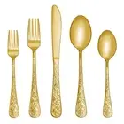 Vintage Carved Gold Stainless Steel 20 Pieces Flatware Set, Golden Silverware...