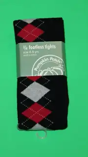 4 5 6 NWT Pumpkin Patch FROM RUSSIA WITH LOVE Black Argyle 3/4 Footless TIGHTS