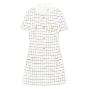 [Self-portrait] Self-portrait Checked Button-detailed Mini Dress 8 UK WHITE