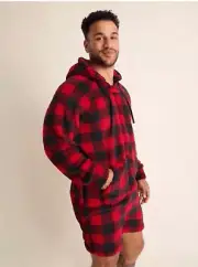NWT Chubbies The Lumberjack Of All Trades Men's Fleece Romper Red Black Size M