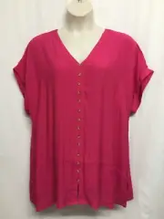 Autograph Top Plus Size 22 Tunic Shirt Blouse Short Sleeve Hot Pink NEW Viscose