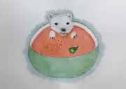 Original Watercolor Painting Polar Bear in my Tomato Soup by Addison 5 x 7