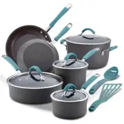 Rachael Ray Cucina Hard Anodized Nonstick Cookware Set, 12 Piece, Blue Handles