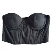 Princess Polly Corset Top Bustier Lace Up Back Boning Black Size US 6 NWT Goth
