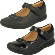 Girls Clarks Flower Detailed School Shoes Scooter Jump