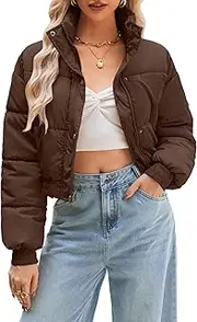 [URMOSS] Women's Cropped Puffer Jacket Long Sleeve Puffy Coat Winter Lightweight Quilted Padded Outwear with Pockets